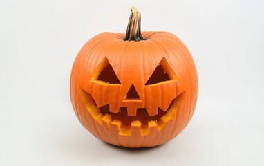 Traditional Jack-o'-lantern with classic carving displayed on a white background for a festive Halloween decoration
