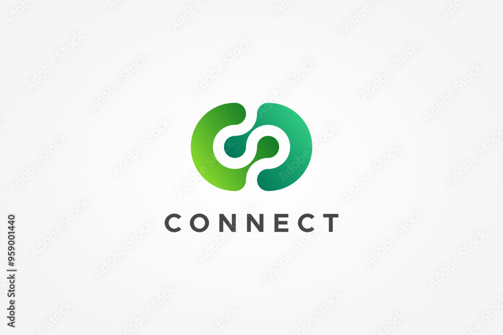 Fototapete connect logo. blue and green initial letter c and o linked with connected dots infinity style isolat