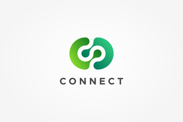 Connect Logo. Blue And Green Initial Letter C and O Linked With Connected Dots Infinity Style Isolated On White Background. Flat Vector Logo Design Template Element Usable For Technology Logos.