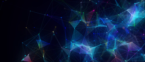 Blue network connection structure. Digital background with dots and lines. Big data visualization. 3D rendering.