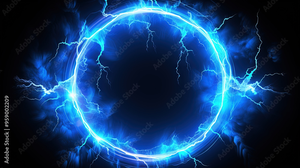 Aufkleber lighting flash in the shape of circle. ring of thunderstorm lightning as a portal