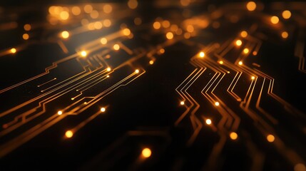Stunning close-up of a circuit board with glowing lines and lights, perfect for technology, innovation, and digital themes.