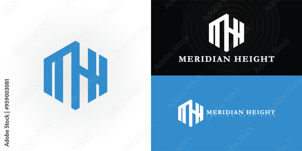 Aufkleber modern hexagon vector initial letter mh or hm logo in blue color isolated on multiple background col