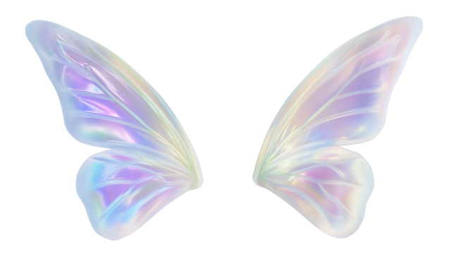 Pair of iridescent fairy wings isolated on transparent background