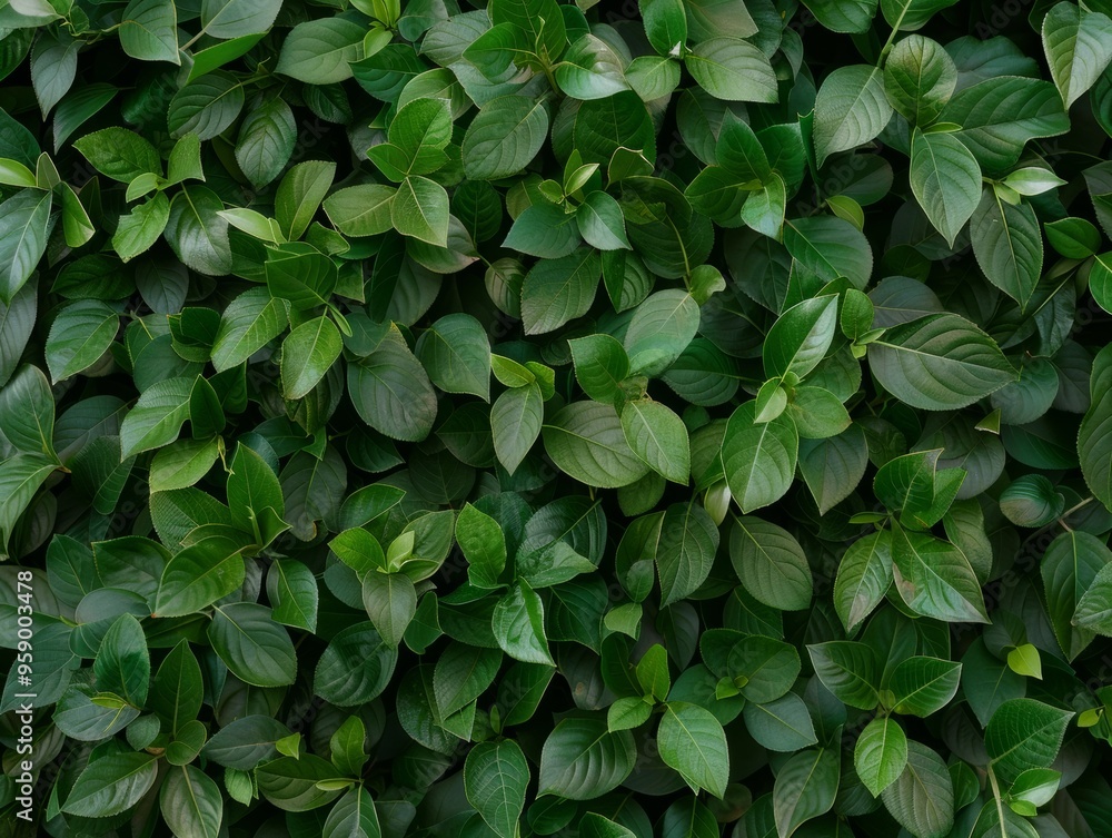 Aufkleber symmetrical aerial view of green leaf bags in intricate pattern with bright diffused lighting
