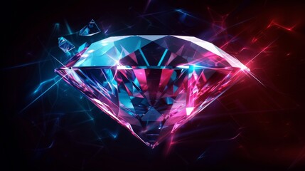 A glowing blue and pink diamond, surrounded by dark energy, against a black background.