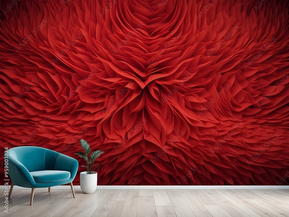 Aufkleber close-up of a bold and textured red abstract design, with swirling and intricate patterns creating a