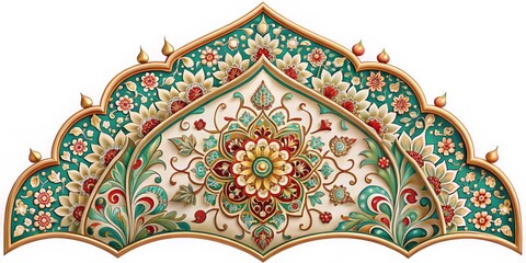Ornate Floral Arch Green and Gold, Mughal Floral Design, Traditional, Decorative, Architecture, ,Mughal Art