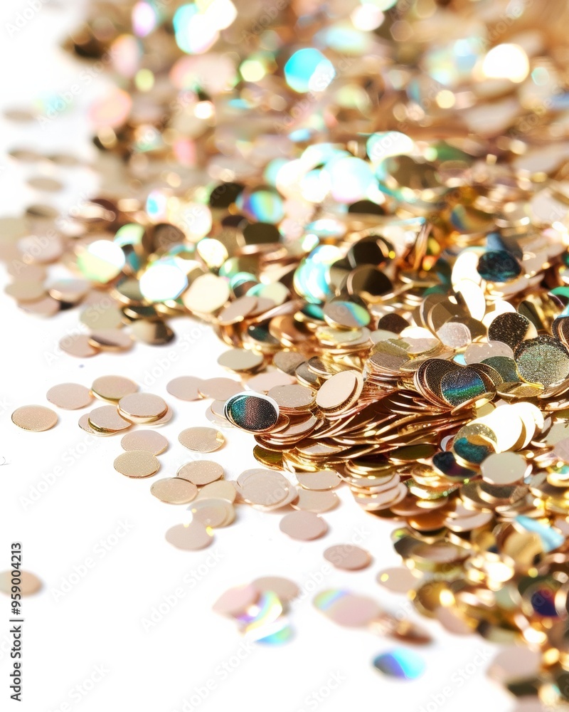 Aufkleber Sparkling Gold Sequins on White Background - Reflections and Intricate Details