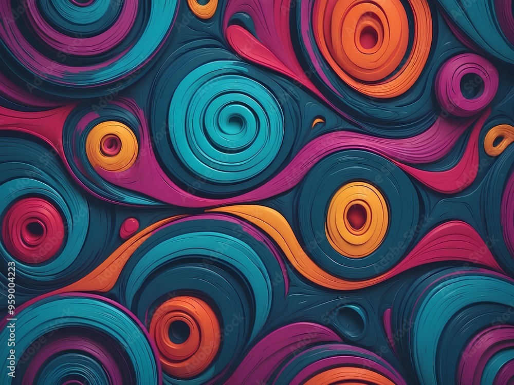 Poster psychedelic abstract pattern with swirling, bold colors and intricate shapes creating a hypnotic vis