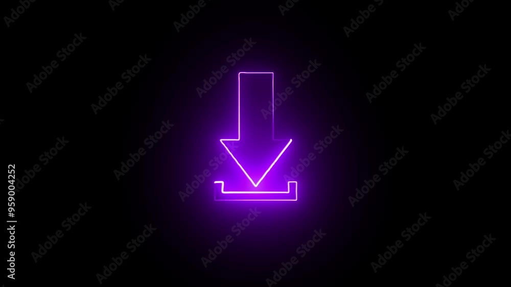 Poster purple color abstract directional neon glowing arrow icon animation with black background. neon arro