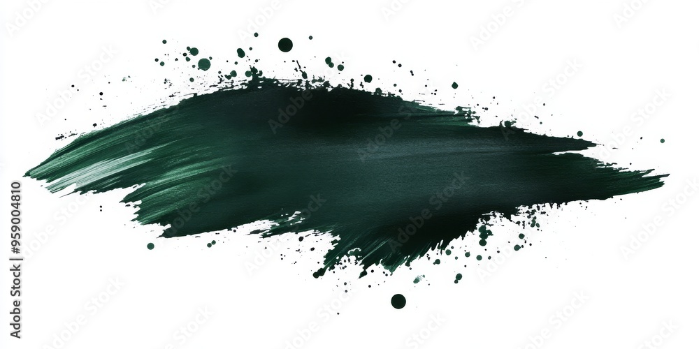 Poster this artistic representation features a dark green brush stroke combined with messy splats that are 