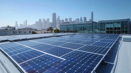 Solar panels on a skyscrapers roof