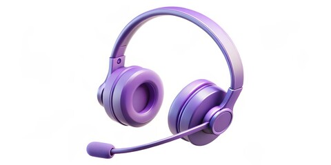 Purple Headset with Microphone, 3D Render, Headphones, Audio, Communication