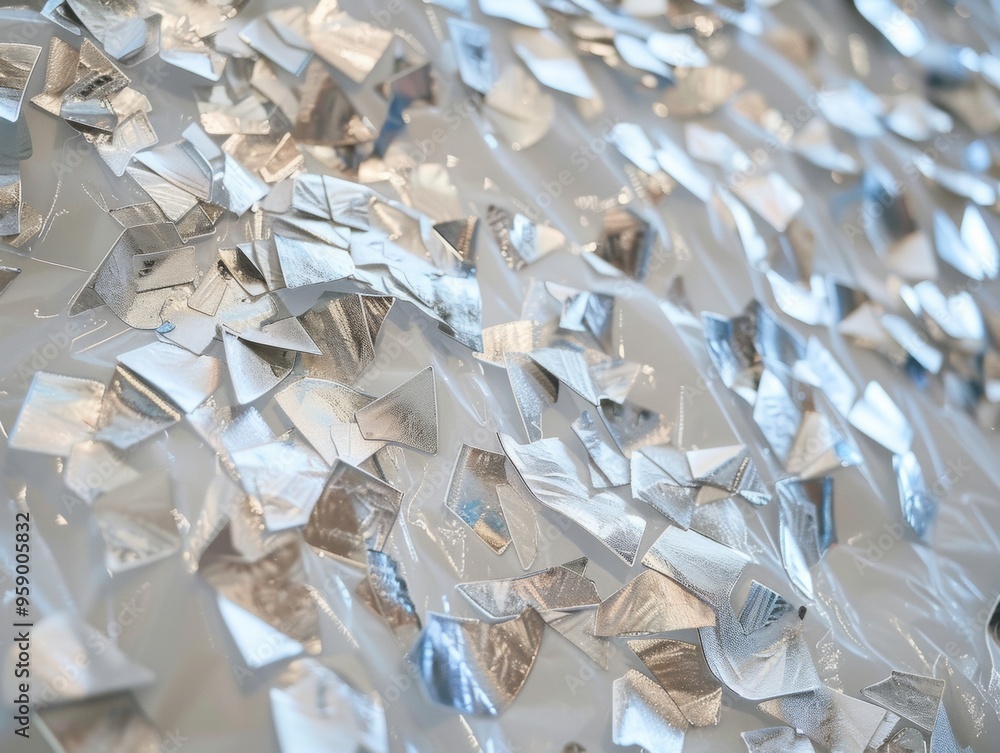 Aufkleber symmetrical aerial view of holographic silver dresses in intricate geometric pattern - bright and di