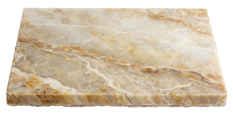 Rectangular beige marble slab with natural veins, offering a classic look. Perfect for countertops, flooring, and architectural applications. Isolated on transparent background, png.