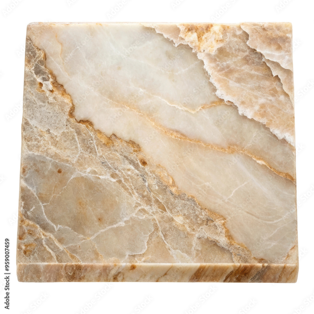 Poster rectangular beige marble slab with brown veins running through a textured surface. perfect for high-