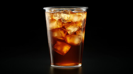 A close-up of an iced teacup isolated against a black background.