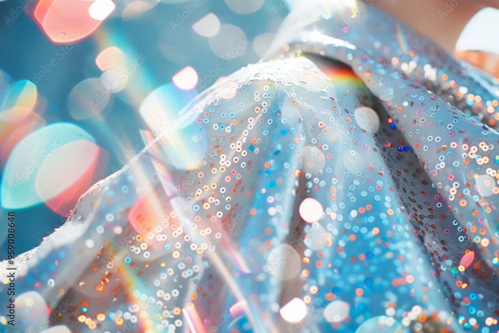 Poster Close-Up of Multicolored Sequins on Fabric in Daylight Creating a Captivating, Detailed, and Radiant Visual