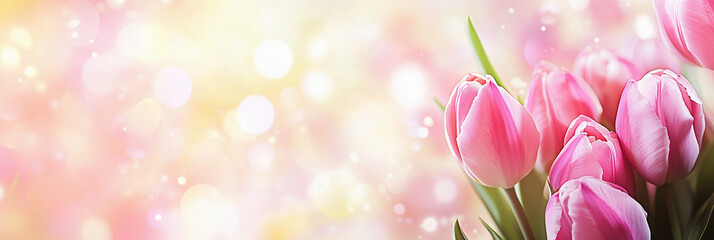 Obraz premium Spring tulips with soft focus on a blurry background, close up