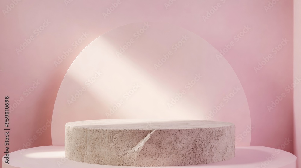 Poster minimalist concrete podium on pastel pink background with soft gradient and spotlight effect