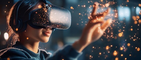 Futuristic Virtual Reality Gaming Experience with Player in Action Interacting in Immersive Digital World