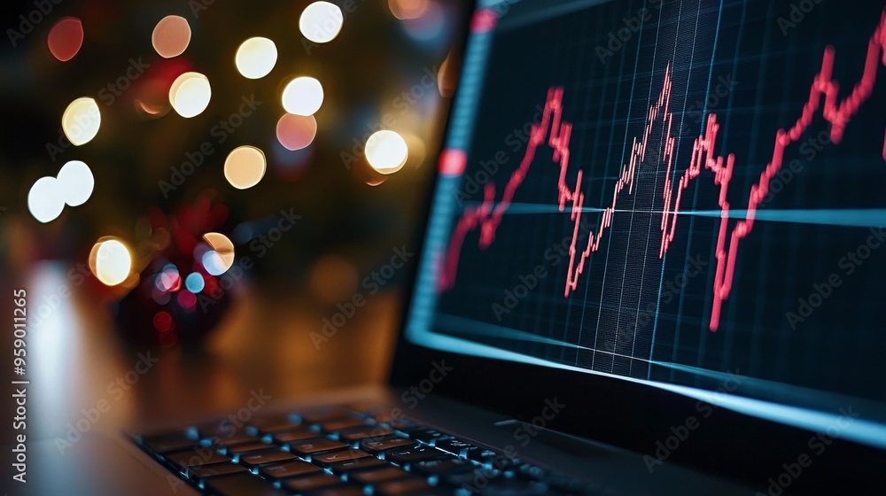 Aufkleber a laptop screen displaying a financial chart with a red line showing an upward trend. the background