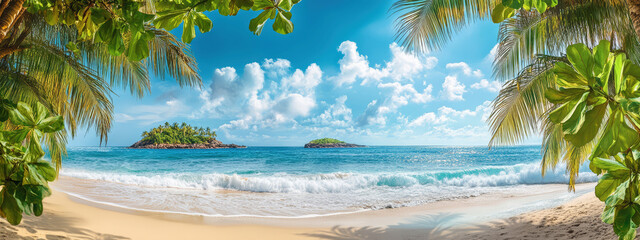 Summer palm beach tree coconut holiday sea background island sand. 