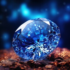 Fototapeta premium A beautiful blue sapphire diamond is elegantly sitting on top of a rock. the gemstone shimmers