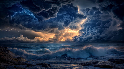 Fototapeta premium Dramatic Ocean Storm with Lightning Strikes