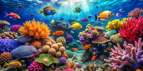 Vibrant Underwater Paradise A Colorful Composition of Coral Reefs and Tropical Fish, coral reef, underwater, tropical fish