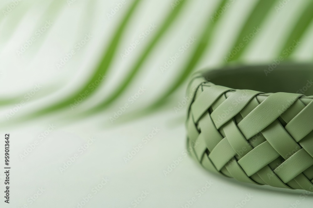 Poster close-up of intricate lime green bracelet with focus on texture and bold design