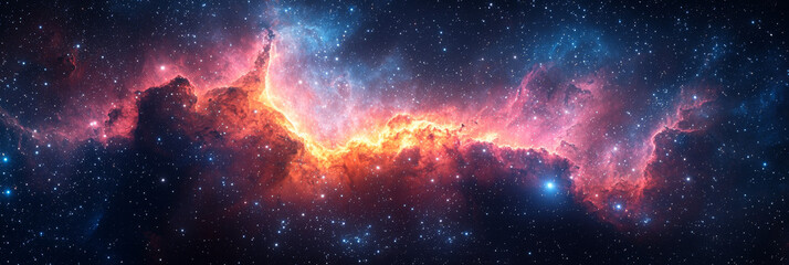Fototapeta premium A breathtaking view of a nebula, a celestial cloud of gas and dust, illuminating the dark expanse of space with vibrant hues of red, orange, and blue.
