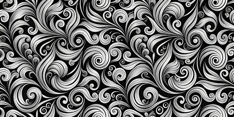 Whirlwind of White on Black Abstract Swirling Floral Pattern, black and white, swirls, floral