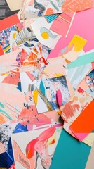 The layout showcases a collection of colorful paper cutouts, textures, and playful designs, perfect for inspiring creativity and artistic projects