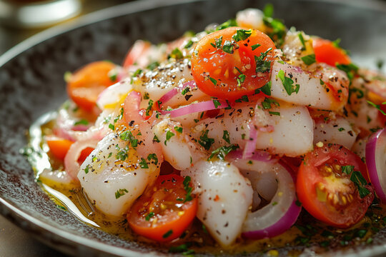 Delightful Esqueixada salad featuring fresh vegetables and flavorful ingredients in a charming Catalan setting