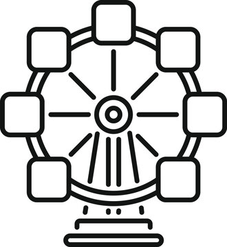 recommend clip art: Simple black and white line drawing of a ferris wheel rotating at an amusement park