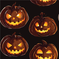 Vector seamless pattern of spooky Halloween pumpkins