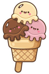 Cute Ice Cream Cone Cartoon Vector illustration