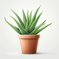 Aloe vera in terracotta pot, gardening element, watercolor illustration, earthy green, isolated on white background
