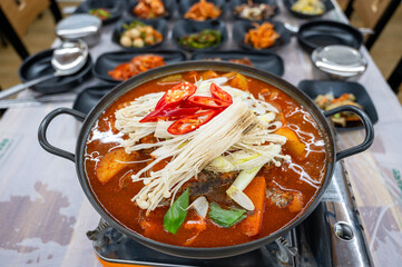 Korean spicy seafood dishes. Braised Cutlassfish