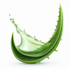 Fototapeta premium Aloe vera leaf with gel, botanical element, detailed photorealistic illustration, rich green, isolated on white background