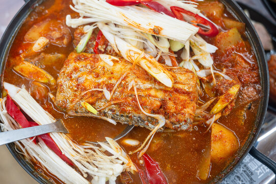 Korean spicy seafood dishes. Braised Cutlassfish
