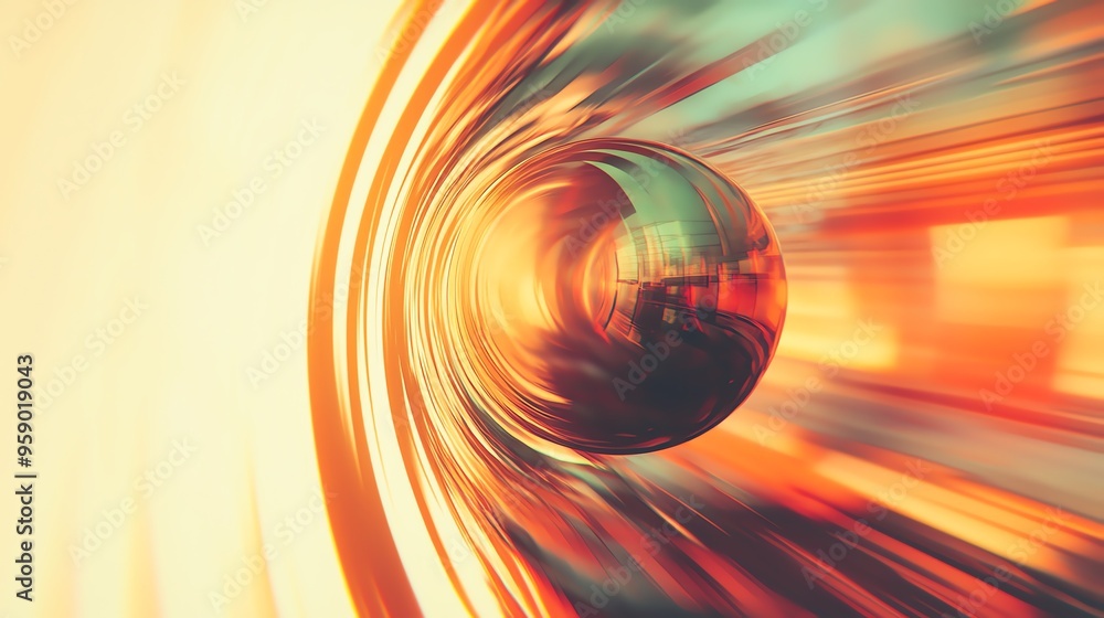 Poster abstract swirl with a vibrant orb, depicting motion and fluidity in a colorful, energetic compositio