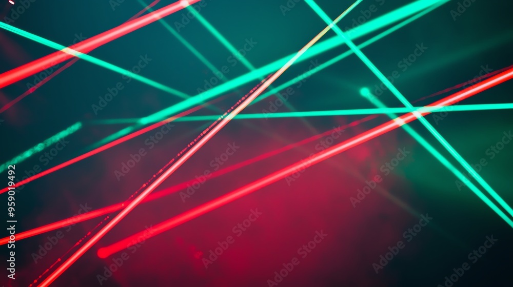 Poster dynamic and vibrant laser lights create a stunning visual display with striking red and green lines 
