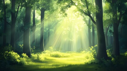 Sunbeams Illuminating a Forest