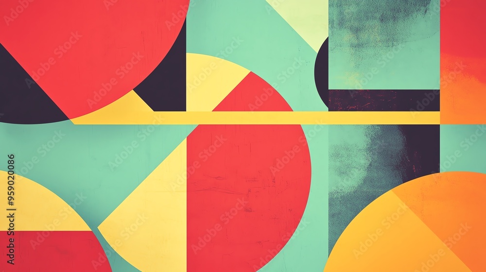 Poster vibrant abstract composition featuring colorful shapes and patterns, perfect for modern art visuals 