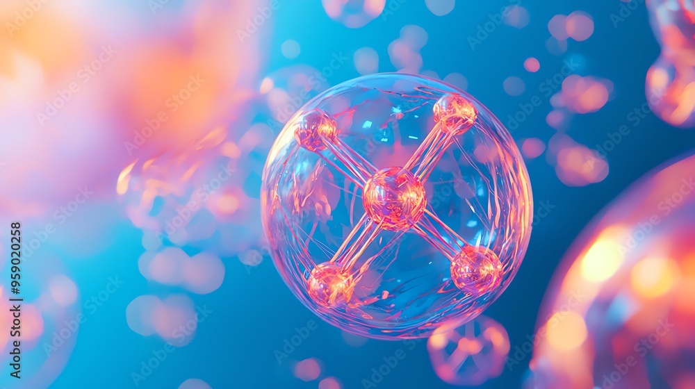 Poster vibrant molecular structure in a surreal environment, illustrating the beauty of science and technol