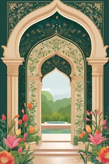 traditional Mughal garden wedding invitation frame