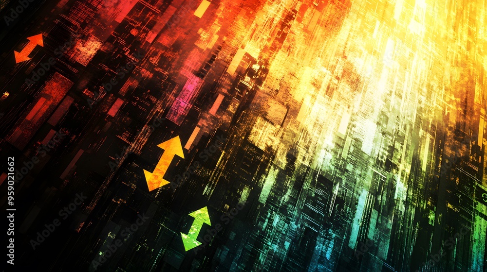 Poster abstract digital art with upward arrows and a colorful gradient
